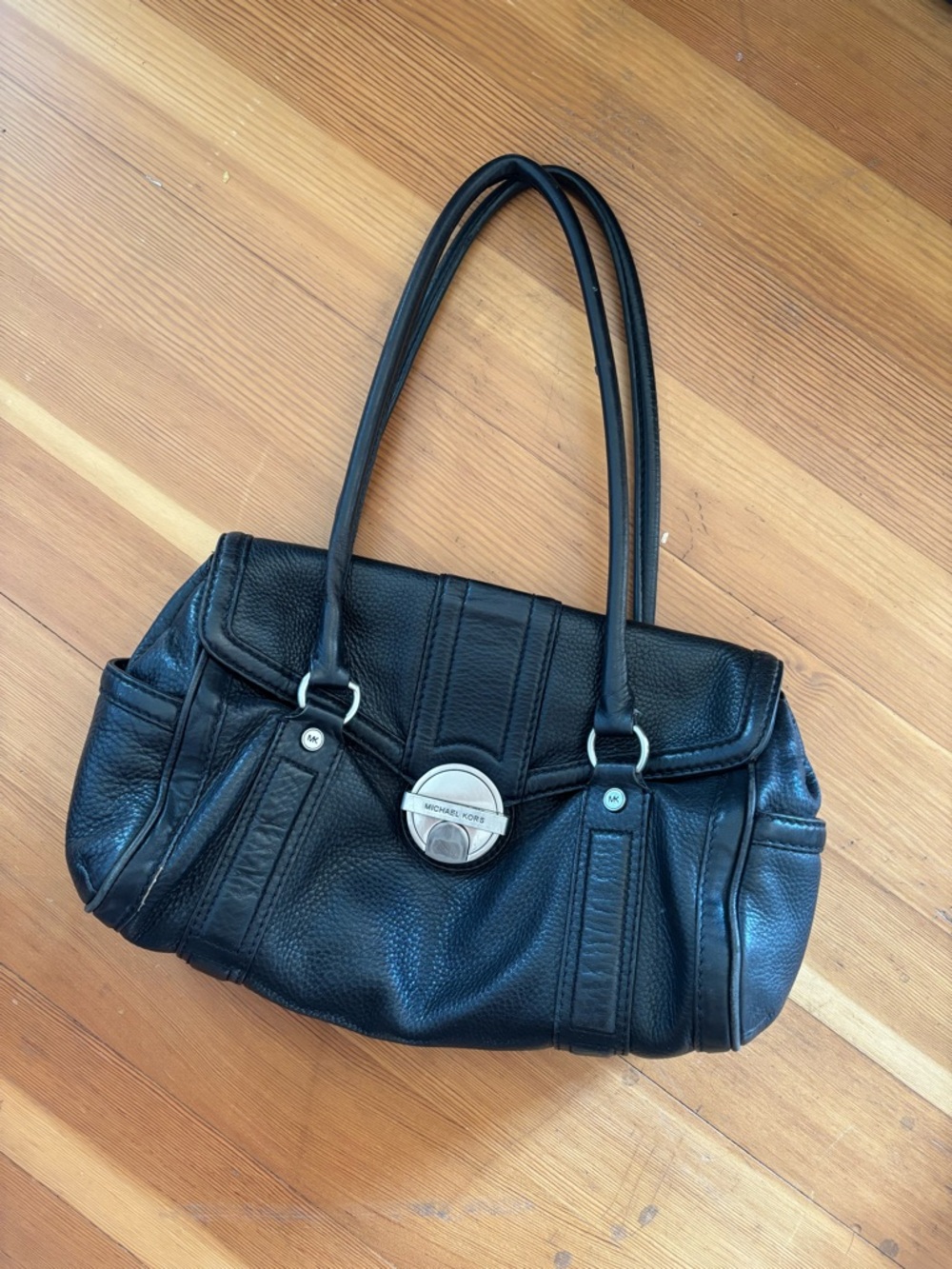 Vintage Y2K Michael Kors Black Leather Shoulder Bag Silver Hardware